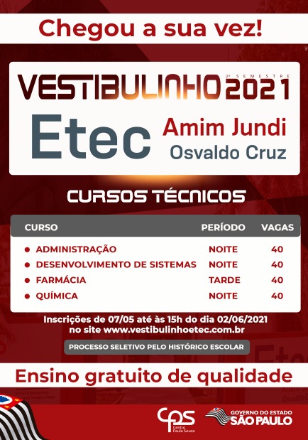 Etecs divulgam cursos com maior procura no Vestibulinho - Jornal